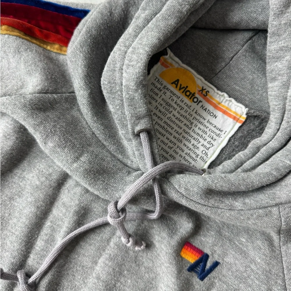 Aviator Nation XS Gray Pullover Hoodie Velvet Stripes - Picture 7 of 8